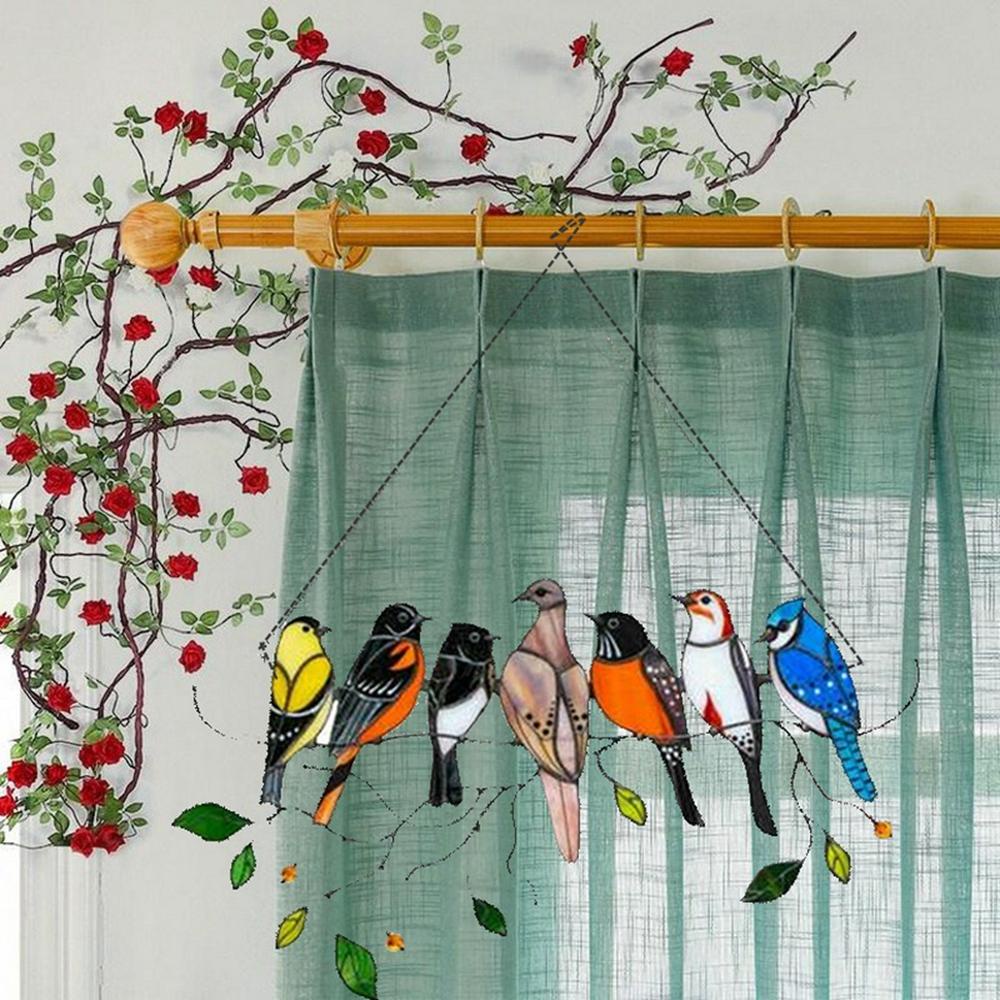 【 ELEGANT 】 Jendela Kaca Banyak Burung Mini Di Kawat Kreatif Dengan Rantai Untuk Teras Halaman Hiasan Dinding Burung