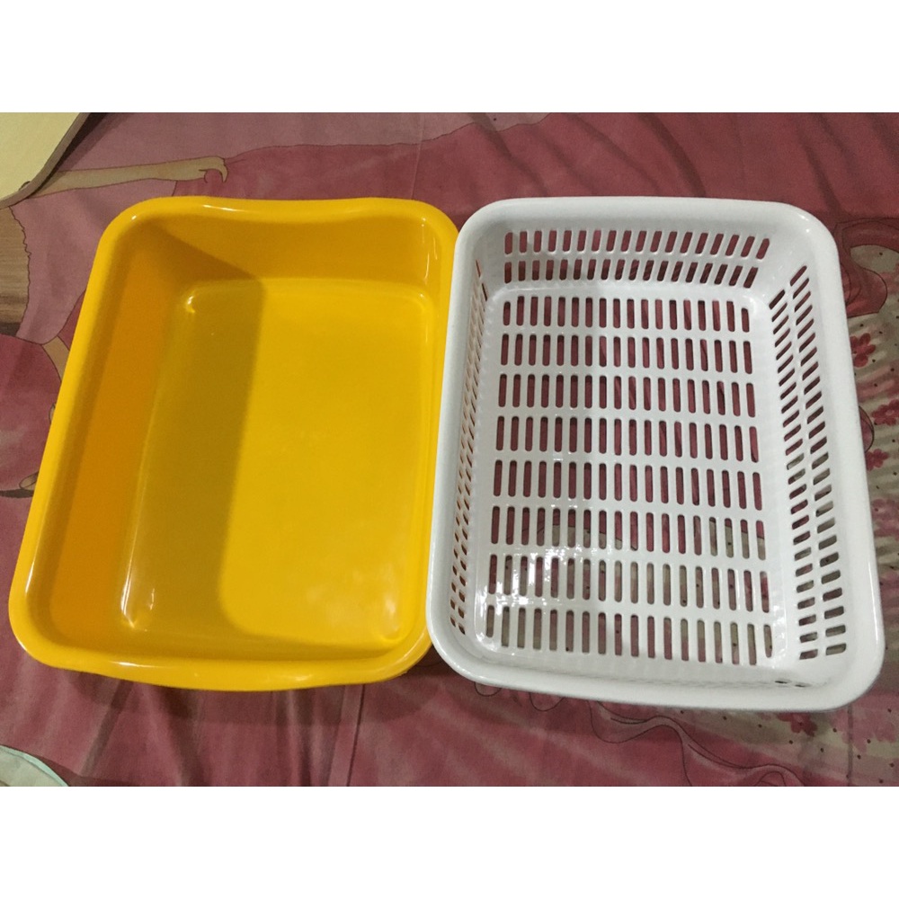 Baskom Kotak + Saringan (1SET) Numan 2in1 Saringan Sayur Wadah Bak Pasir Kucing Jaring Kucing Litter Box With Filter Wood Pellet