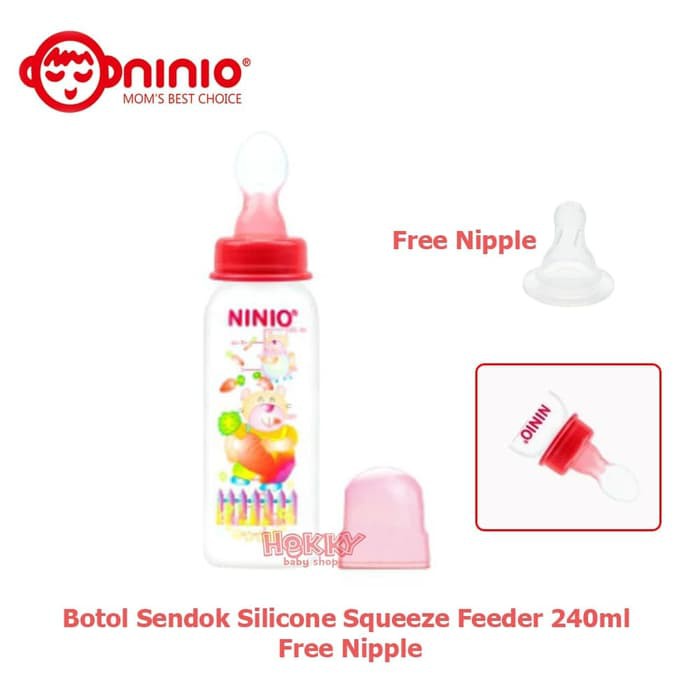 Botol Sendok Bayi dan Botol Susu 240ml Ninio Free Nipple BPS105 - Biru