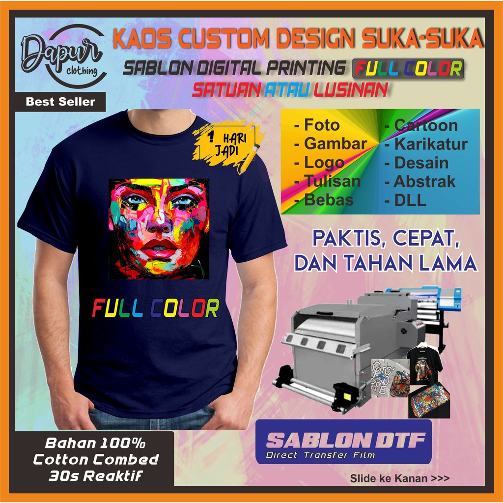  KAOS  CUSTOM  SABLON SATUAN LUSINAN  DESIGN BEBAS BISA FOTO 