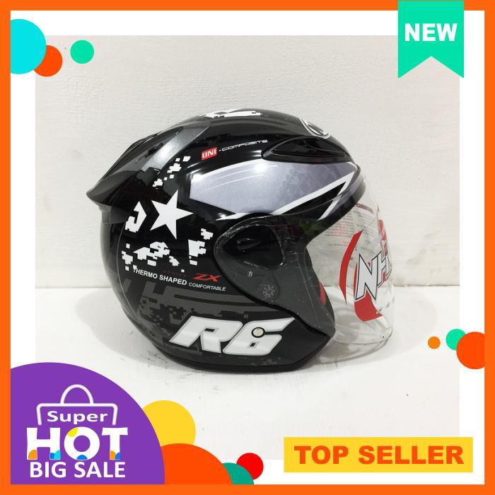 Helm Nhk R6 Motif Pixel Black Silver Hitam Silver Perak Glossy