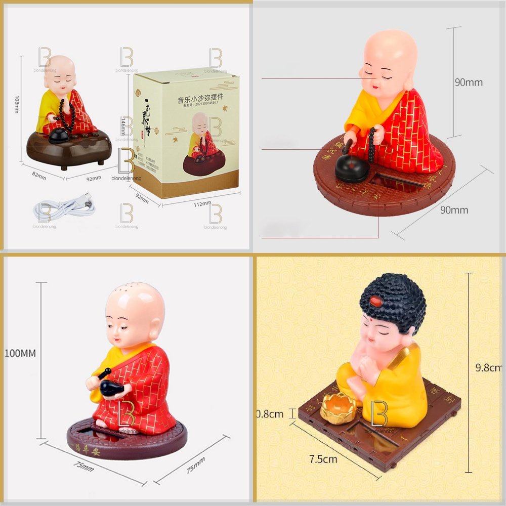 Patung Pajangan Kado Hadiah Imlek Sincia Chaisen Caisen Chasen Casen Biksu Monk Buddha Budha Gerak Dashboard Mobil Solar Radio Lagu Tape Musik Music Player Altar Doa Sembahyang Sembayang Matra Mantra Liam Keng Da Bei Zhouw Tapeicou Tapechouw Amitofo Mini