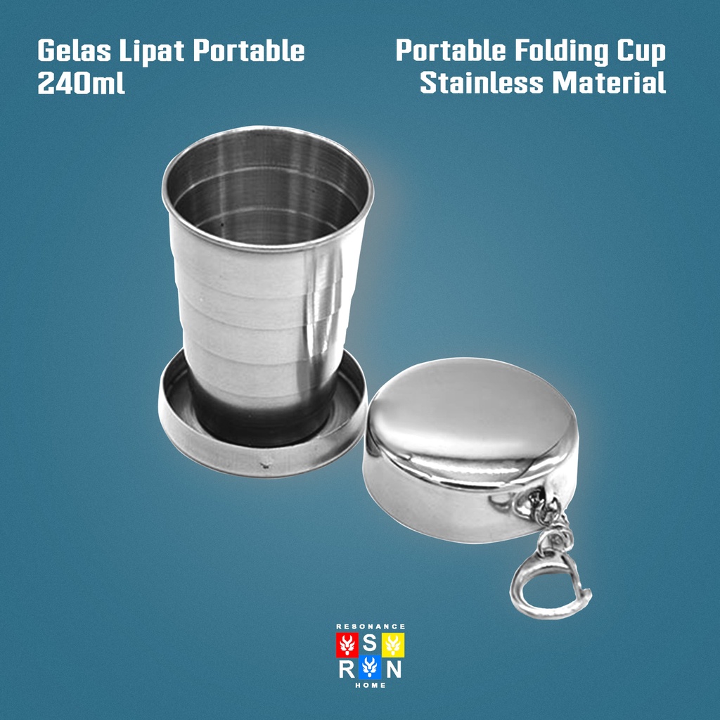 Cangkir Lipat Stainless Portable 240ml / Stainless Folding Cup Resonance Home