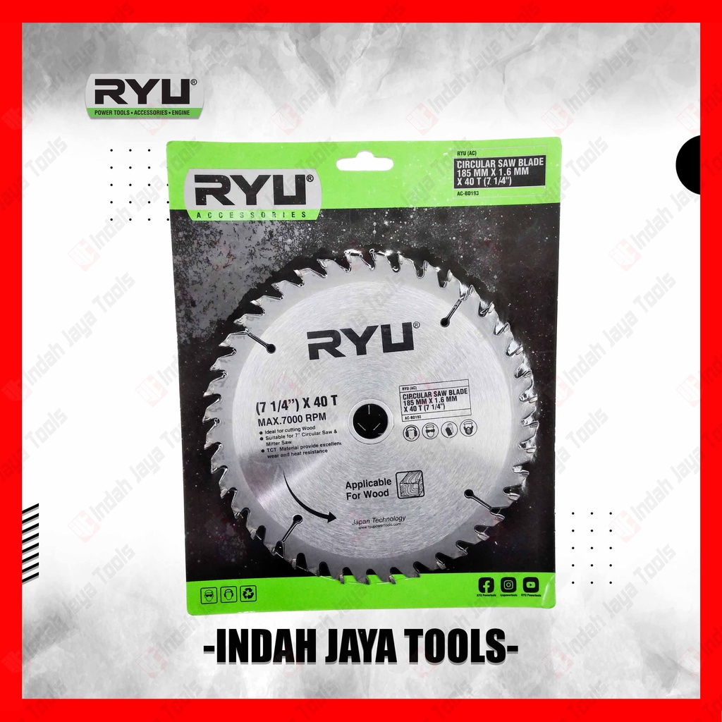 RYU 7 X 40T Circular Saw Blade - Mata Pisau Potong Gergaji Kayu Wood