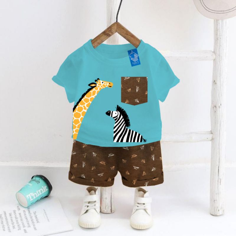 Setelan Anak Laki laki Set Kids Boy Pocket by Little S Size 2-7 Tahun