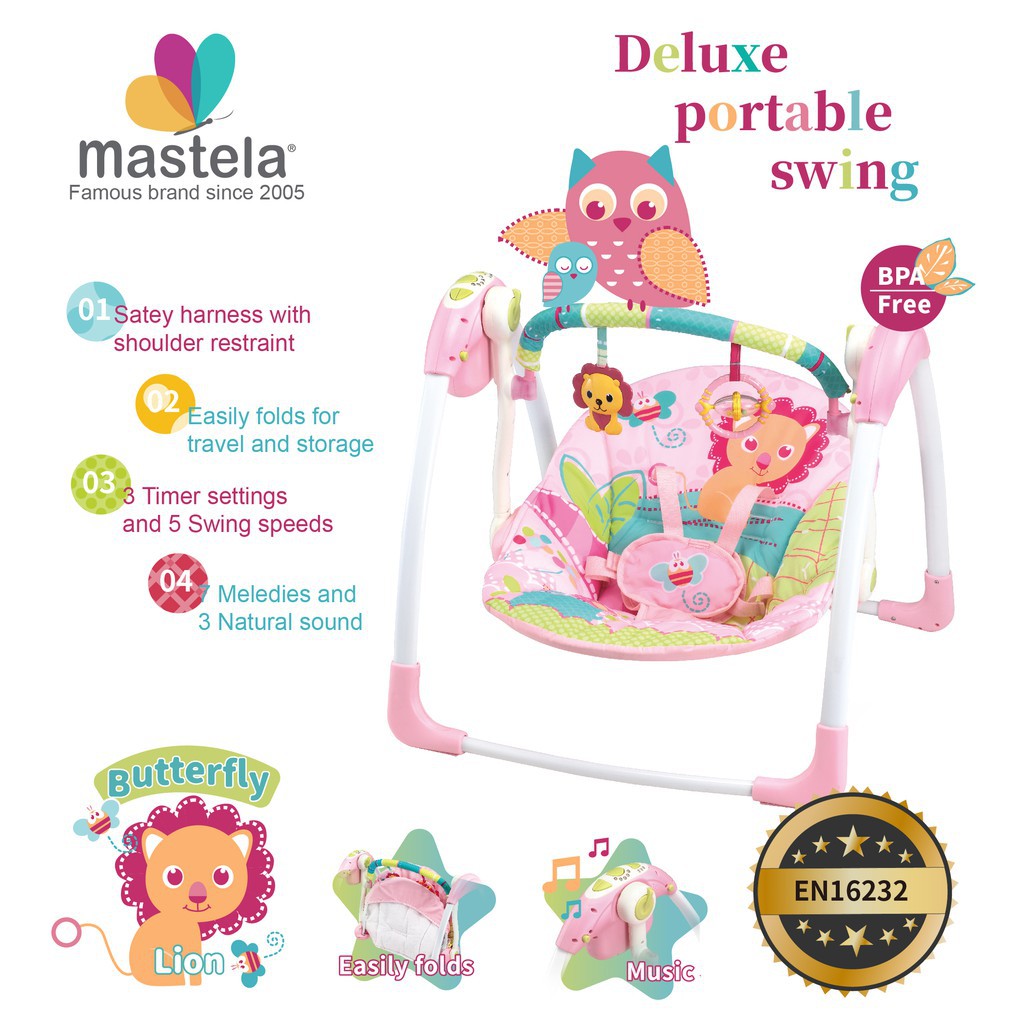 Mastela Deluxe Portable Baby Swing Bouncer Bayi Pink Merah Muda 6519