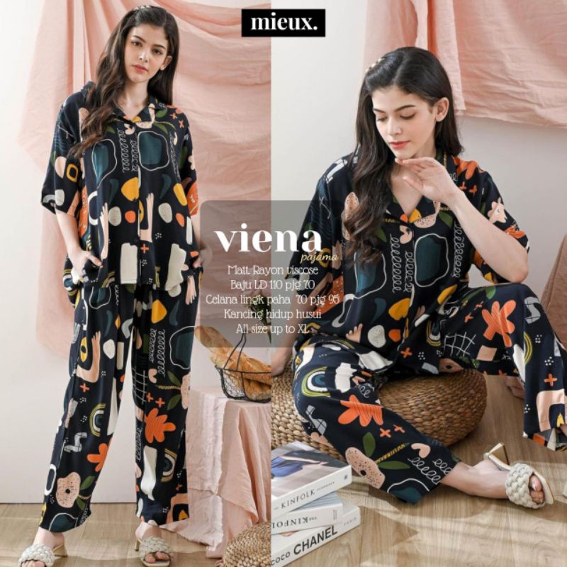 belle pajama viena pajama lengan pendek piayama motif original mieux