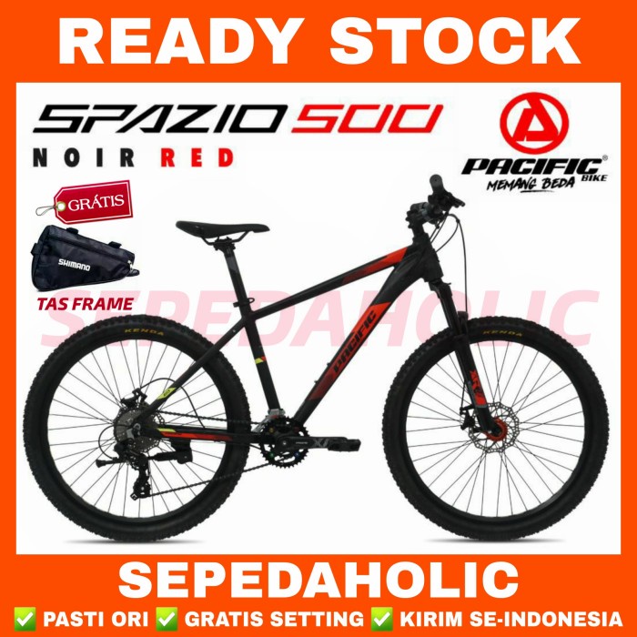 Sepeda Gunung 26" Inch MTB PACIFIC SPAZIO 500 Alloy 16 Speed Cakram - Noir Orange, 27.5 Inch