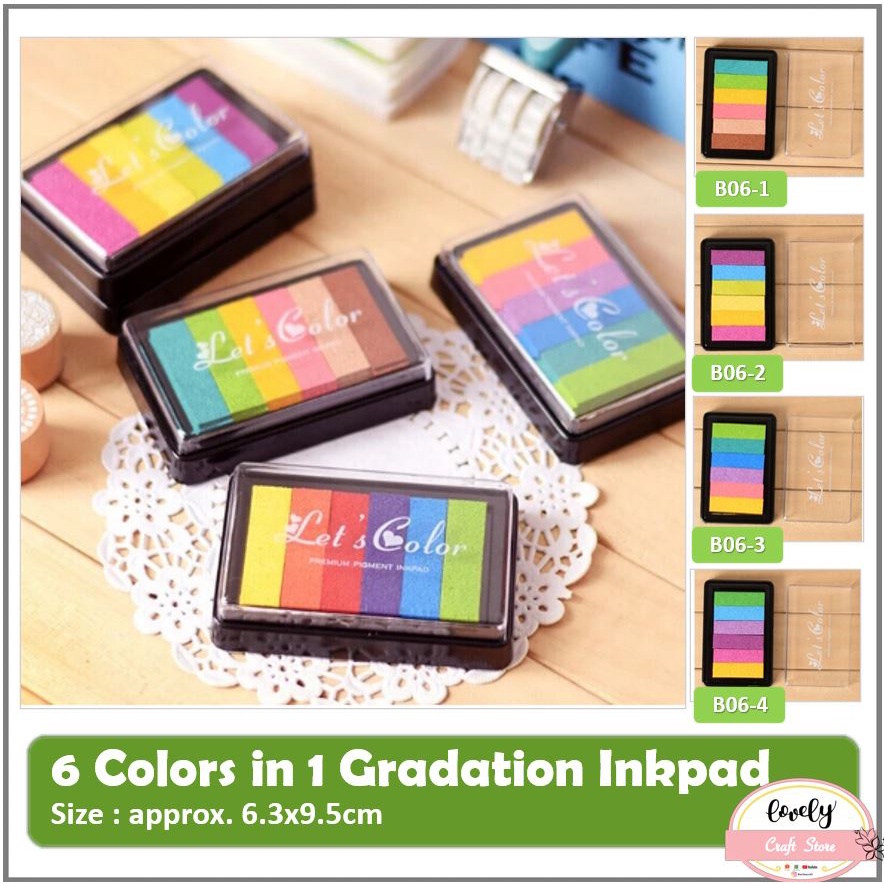 

LovelyCraftStore | 6 Colors in 1 Bak Cap Stempel Gradasi Warna Warni, Stamp Pad, Inkpad