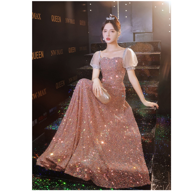 Gaun Pesta 0161121 Rose Gold Lengan Pendek Party Dress Gown