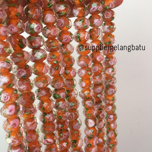 Lampwork kristal Murano 14x12mm bahan crystal ceko mawar oren premium grosir kerajinan beads suppier