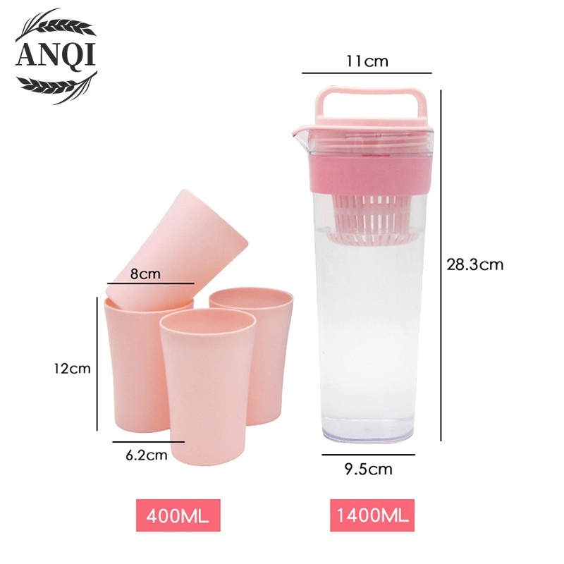 Teko Set 5 In 1 /Travel Cup/Water Mug / Cangkir Air Warna Warni / Teko plastik Ada 4 pcs cangkir