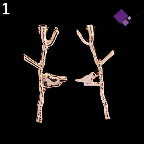 Anting Stud Desain Cabang Pohon Burung Bahan Alloy Untuk Wanita