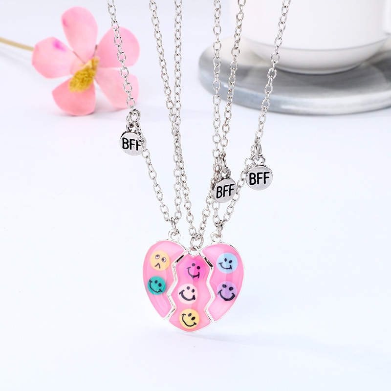 3pcs / Set Kalung Liontin Enamel Magnetik Motif Happy Face Smily Untuk Pria Dan Wanita