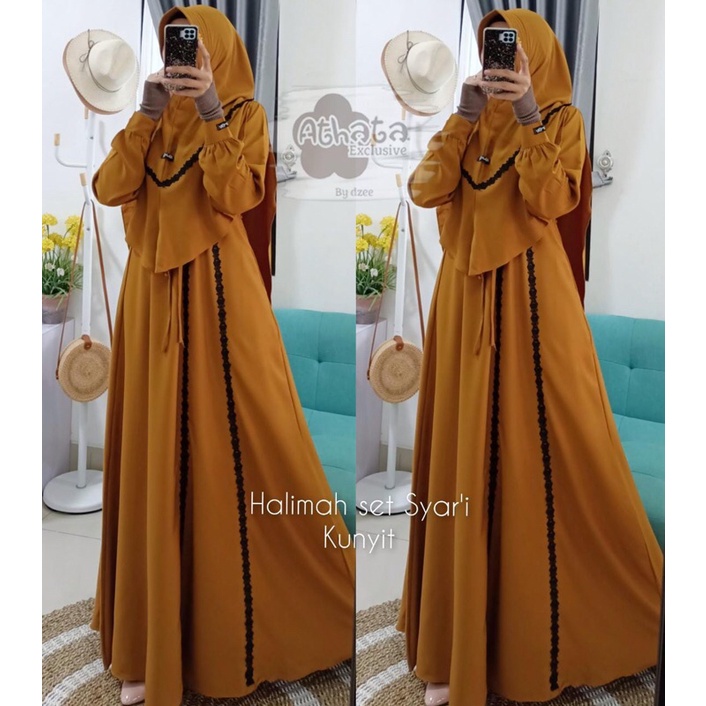 HALIMAH SYARI ATHATA GAMIS SET KHIMAR ITYCREPE CANTIK GAMIS POLOS GAMIS SIMPLE GAMIS SYARI
