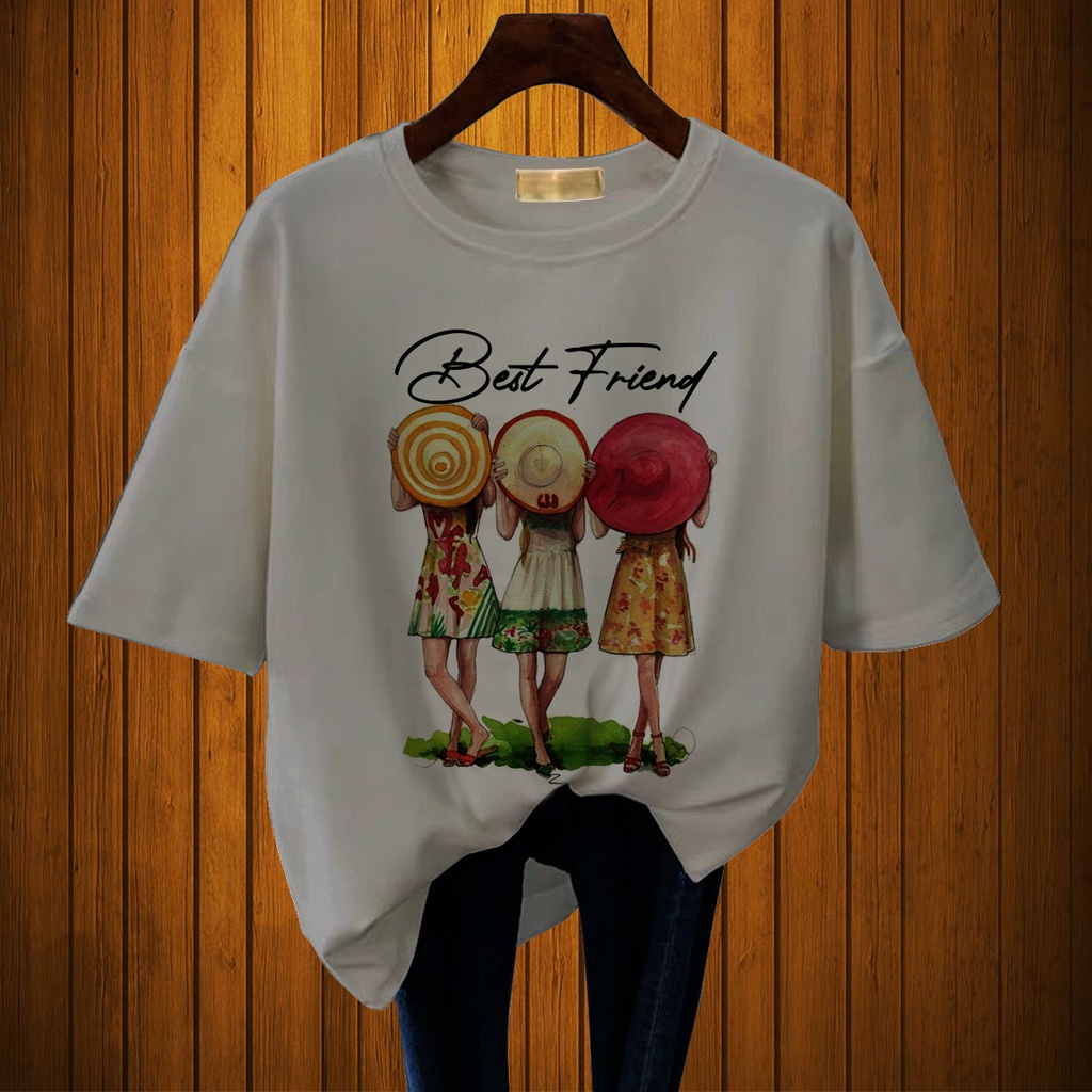 CALVIERO SHOP - BAJU KAOS WANITA DEWASA PRINT CASUAL BEST FRIEND