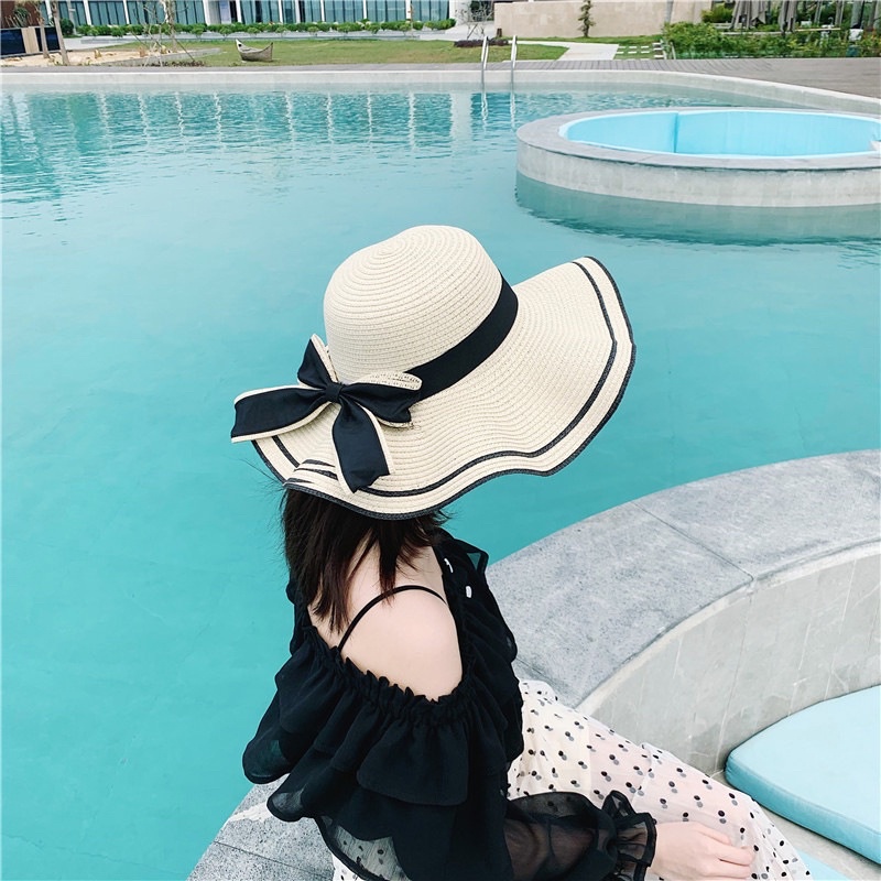 Topi pantai pita isabella lis hitam / topi pantai lis hitam / topi pantak import lis hitam / topi santai lis hitam