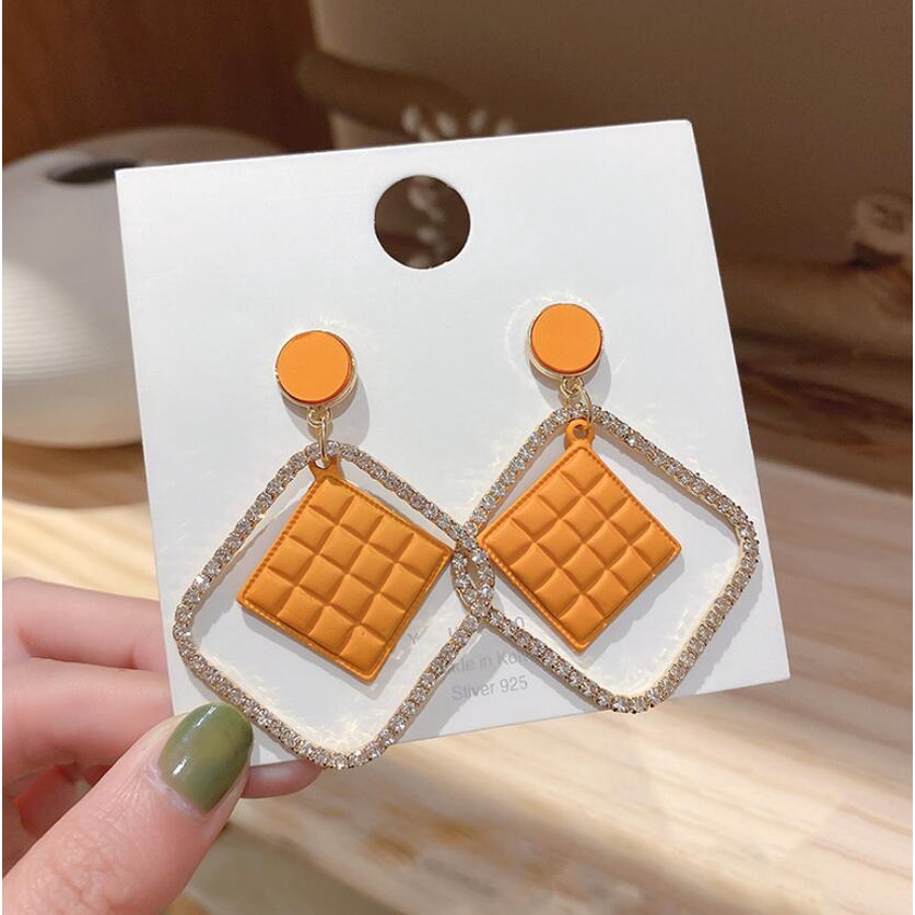 925 jarum perak Korea square trendy berlian imitasi anting-anting fashion geometris sederhana berlia