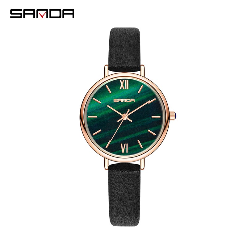 SANDA P1055 Jam Tangan Wanita Analog Tali Kulit Stainless Steel Quartz WATCHKITE WKOS