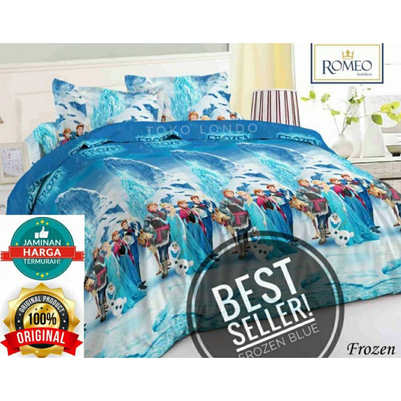 Sprei FROZEN BLUE ROMEO ANNA ELSA King Queen Single Size uk 200x200 180x200 160x200 120x200 100x200 90x200