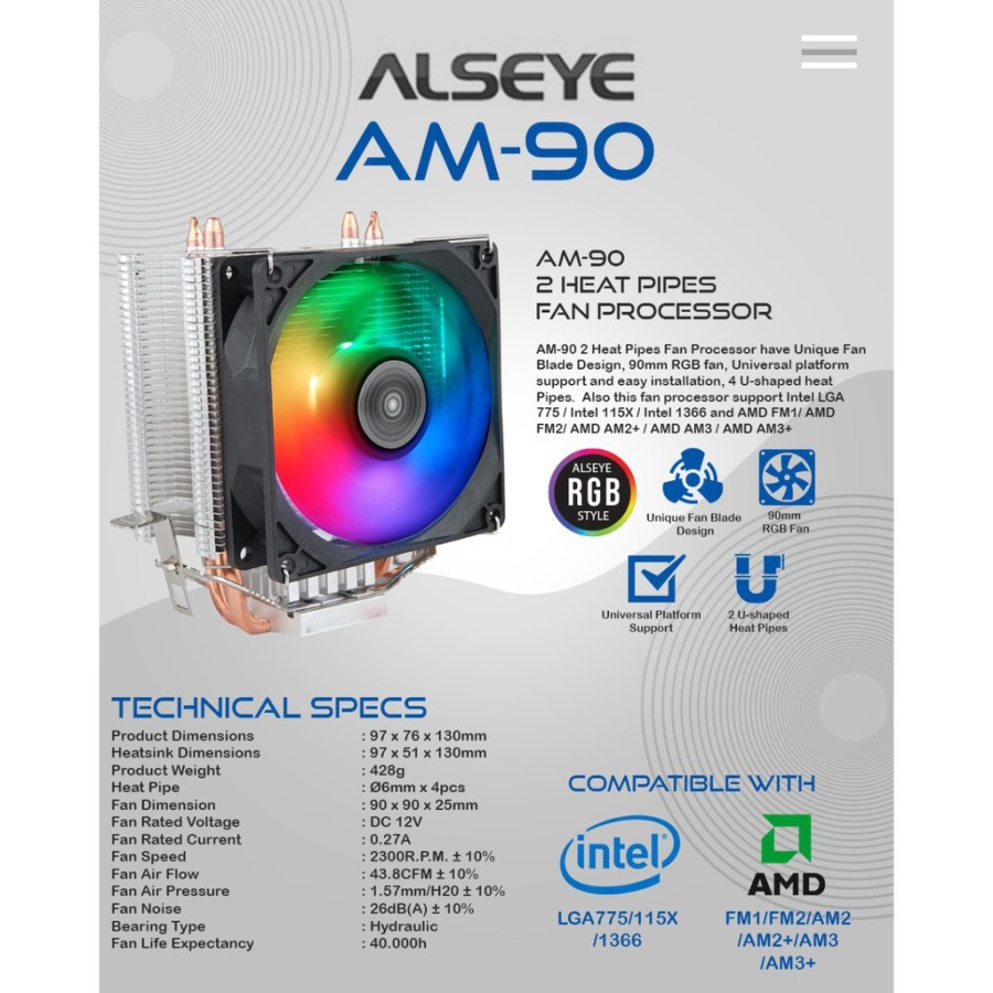 HEATSINK ALSEYE AM90 2 HEAT PIPE