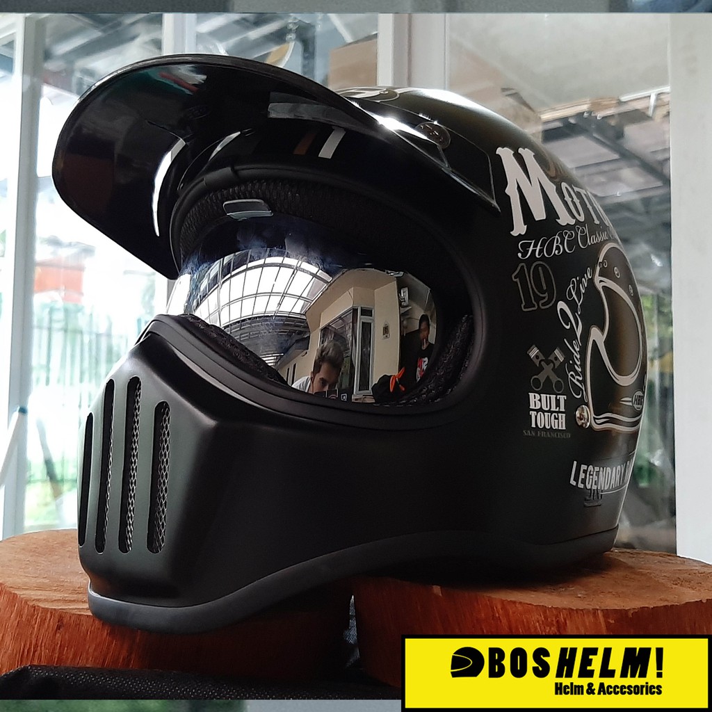 BOSHELM Helm Cakil HBC JUST RIDE BLACK Inner Visor Helm Retro Full Face