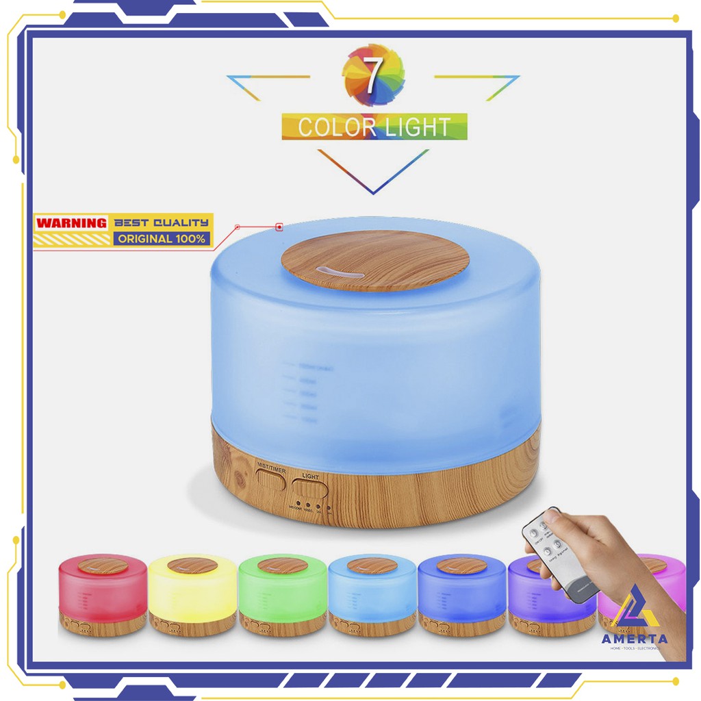 Alat Pengharum Ruangan| Aroma terapi Humidifier 500ML | 7 Lampu Warna + Remote Control