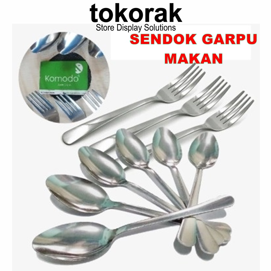 SENDOK GARPU MAKAN STAINLESS TEBAL ISI 6PCS KOMODO SENDOK GARPU GLOWSY - SENDOK