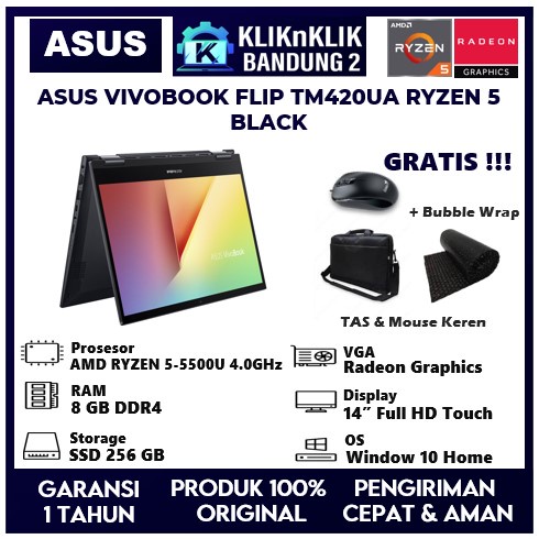 LAPTOP 2IN1 ASUS VIVOBOOK FLIP TM420UA RYZEN 5 5500U 8GB 512GB BLACK|BLUE
