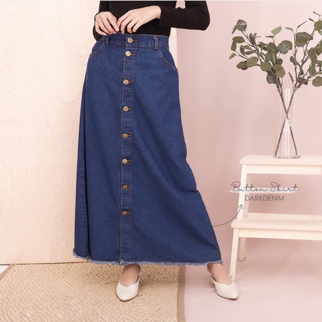 LONG SKIRT JEANS BUTTON || ROK JEANS PANJANG