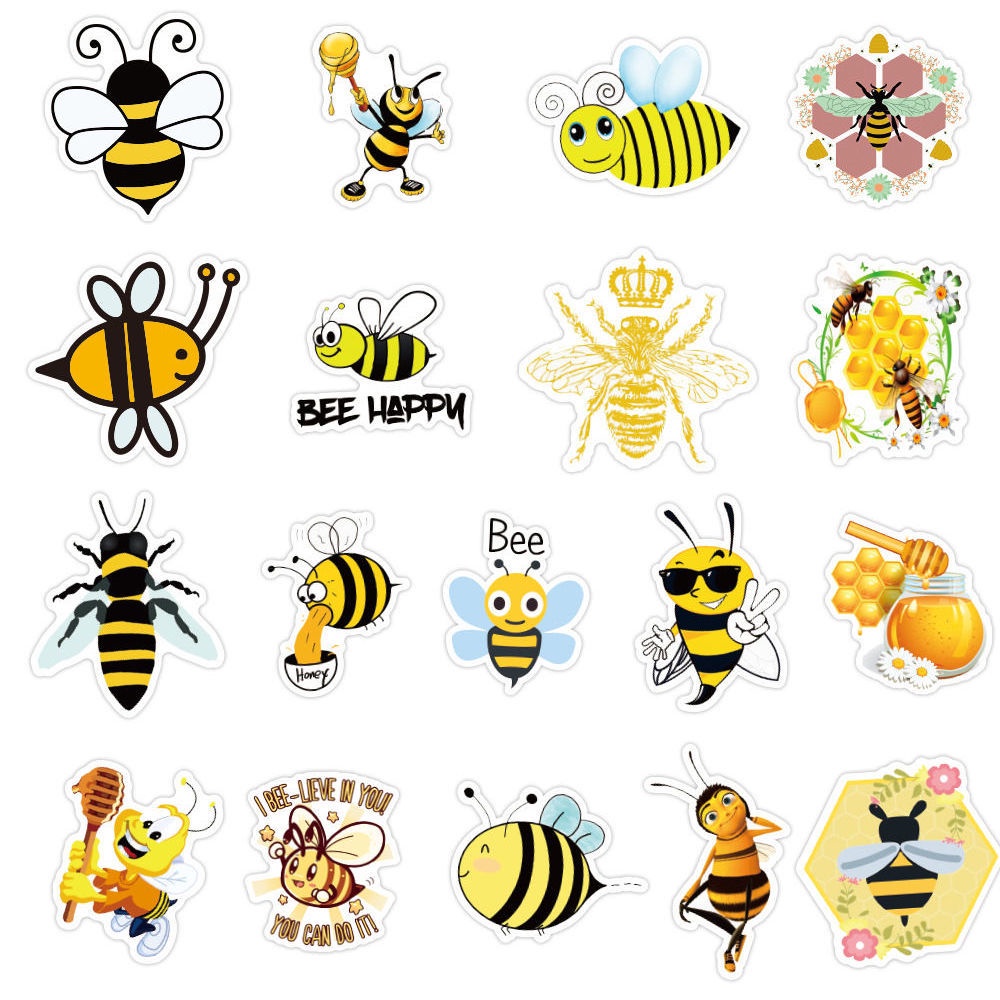 50 bee stiker lucu kartun anak hadiah garis ekspresi stiker notebook dekoratif Jurnal stiker koper s