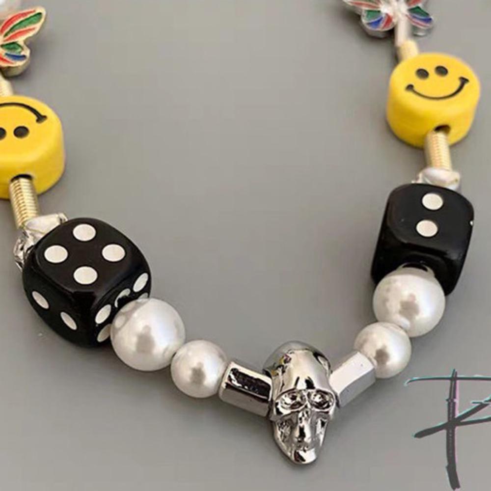 Needway   Tengkorak Manik-Manik Kalung Punk Wanita Keren Eropa Dan Amerika Paduan Gelang Akrilik