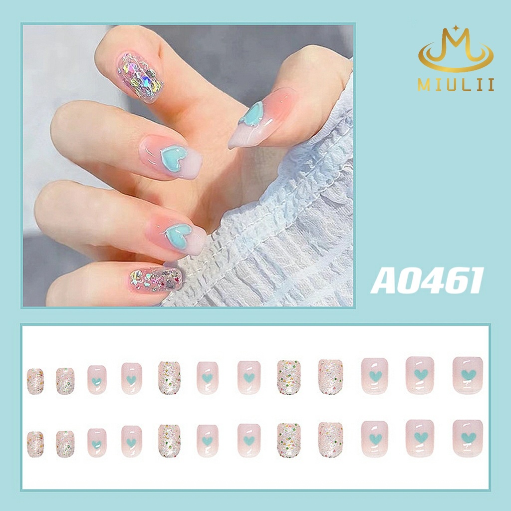 MIULII / KUKU PALSU  A0461  / 24PCS / 3D / NAIL ART / PREMIUM / CUTE / BIRU / FREE LEM JELLY / KUTEK