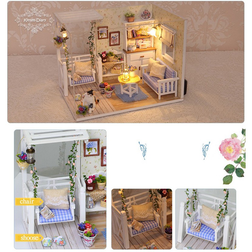 Mainan Miniatur Rumah Boneka 3D DIY 1:24 Cute Room Furniture Minimalis