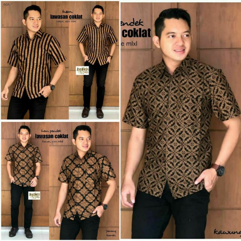 Kemeja Batik Pria Lengan Pendek Motif Mahesa Cowok Laki Dewasa Size M L Xl XXL