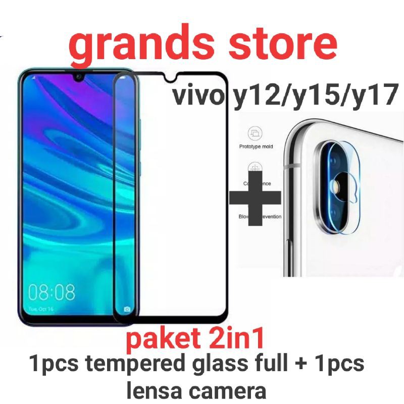 (2in1) Tempered glass full +lensa camera vivo y91/y91c/y93/y95/y12/y15/y17/y20/y20i/y20s/y30/y30i/y50