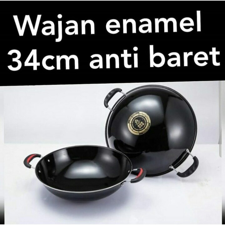 PANCI ENAMEL 2 KUPING 34CM / KUALI ANTI LENGKET PANCI MASAK JUMBO