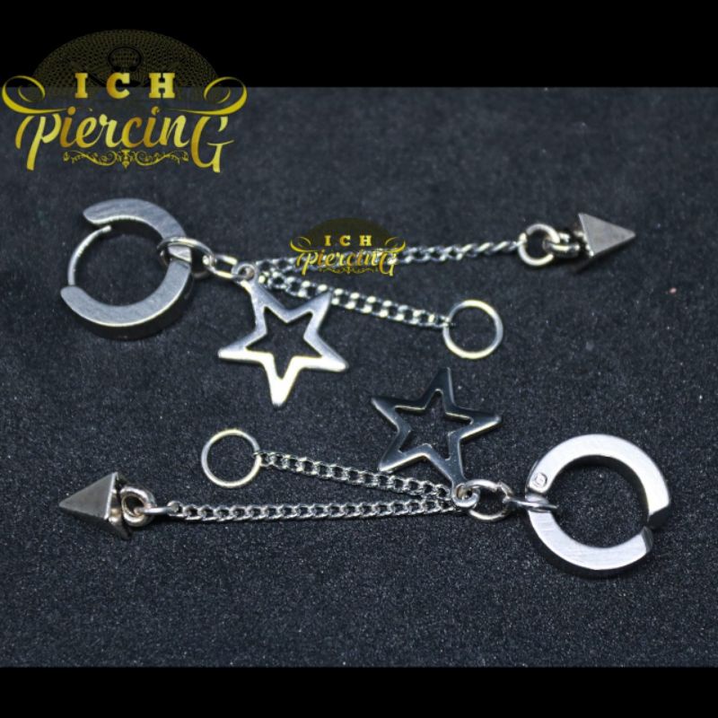 VIRAL Anting Gantung bintang Rante ring bandul Stainless Steel Terbaru / Anting cewek / Anting cowok / Anting Titanium / Anting BTS / Anting K-Pop / Anting Korea