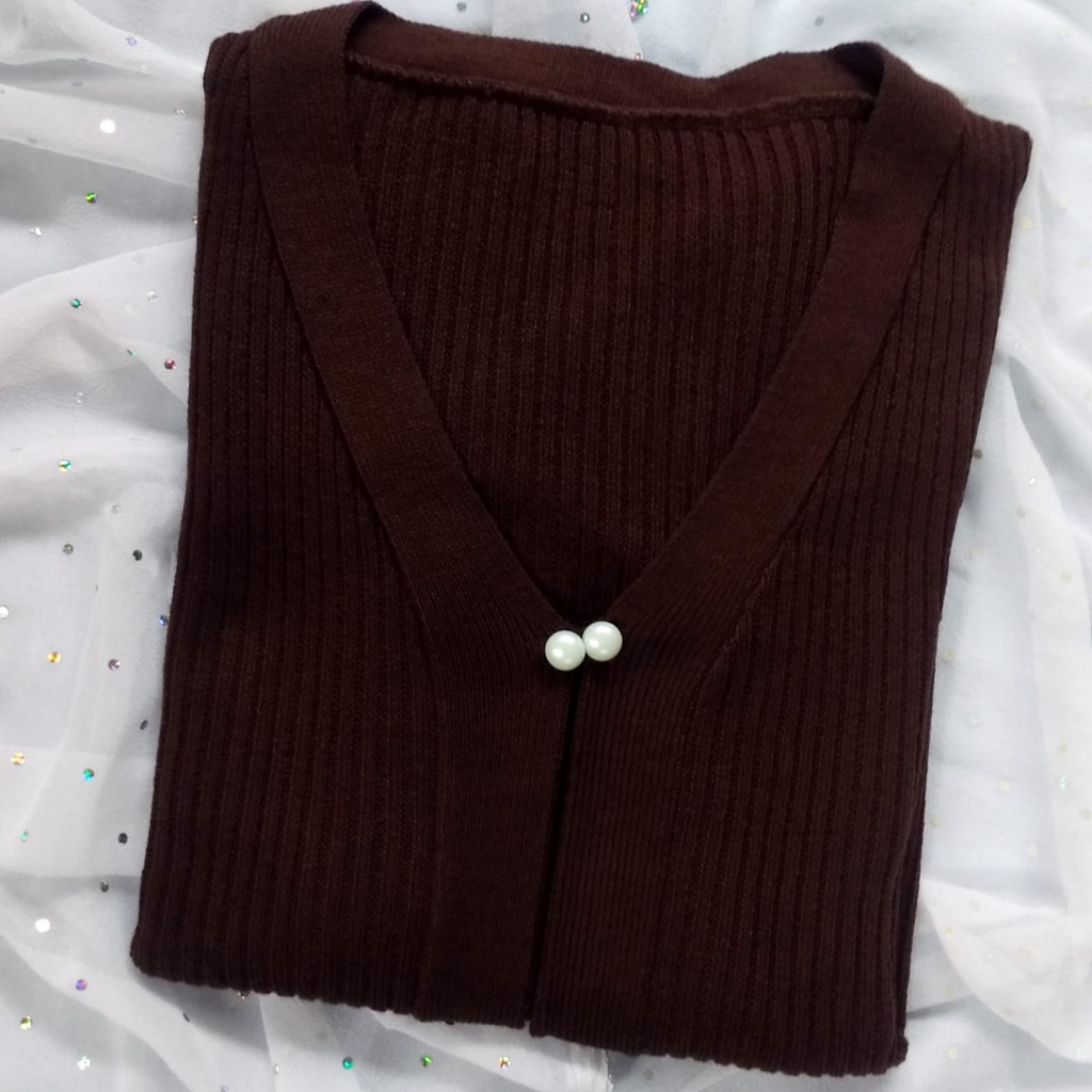 Cardigan rajut kancing mutiara RENAIRA 01-coklat/coffee