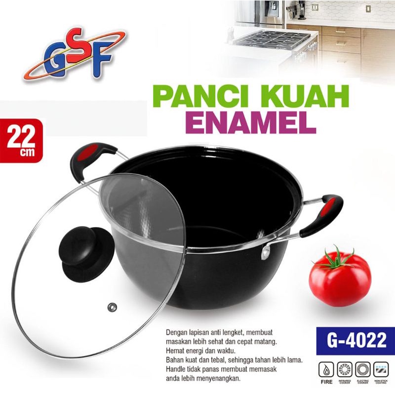 PANCI KUAH GSF 24CM 2405/ PANCI ENAMEL TUTUP KACA GSF22CM / PANCI KUAH ENAMEL