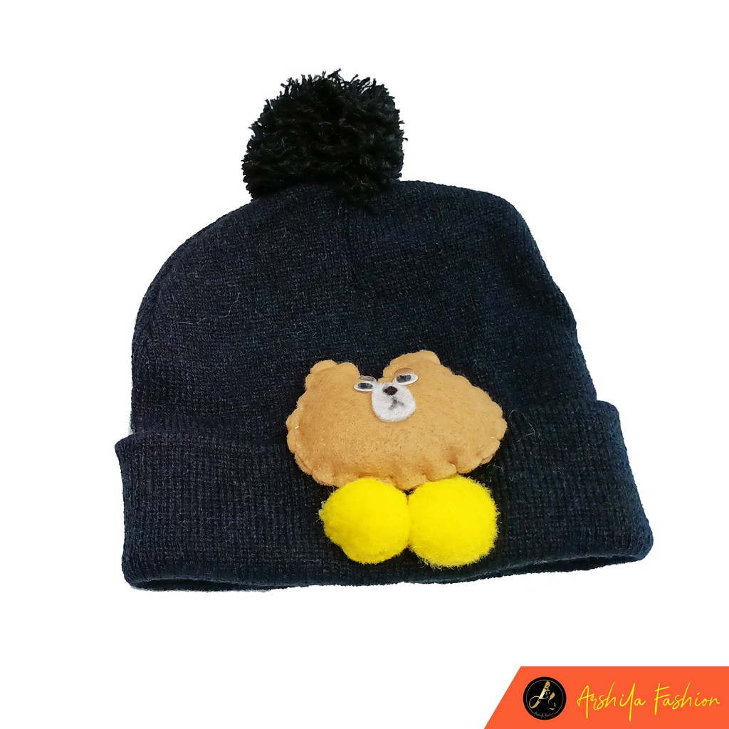 Kupluk Bayi Pom pom Satu  Kupluk Rajut Bayi  Motif Boneka lembut Umur 0- 3 Tahun