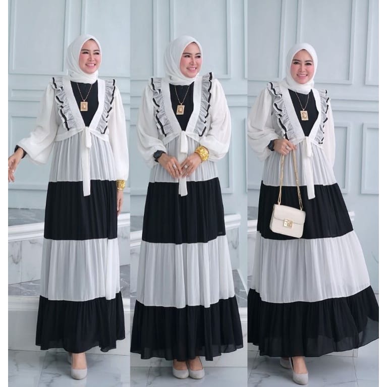 Setelan Wanita Kekinian Kazumi Gamis Cardy Baju Wanita Jumbo Setelan Wanita Terbaru Gamis Outer Set Ceruty Babydoll