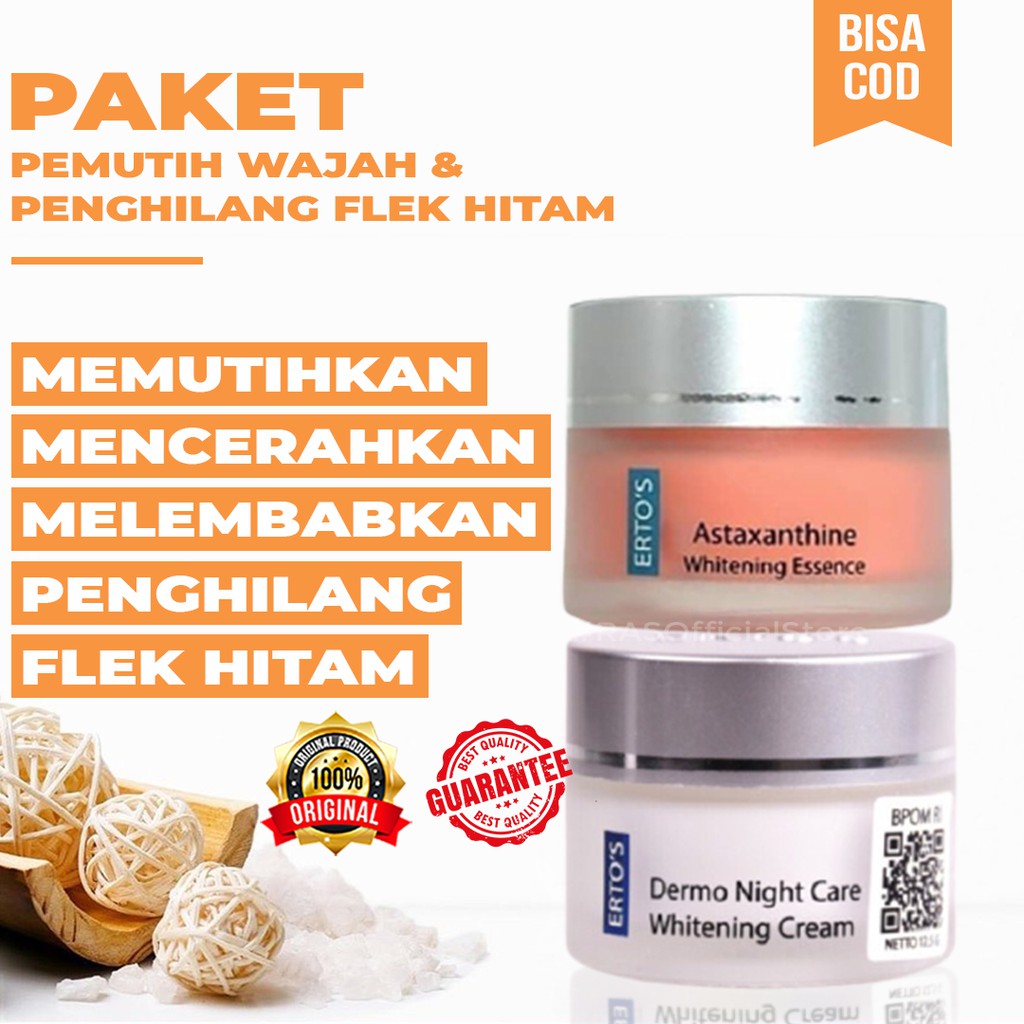 PAKET ERTOS CREAM FLEK 2in1 PELEMBAB DAN PENGHILANG FLEK HITAM ORIGINAL (ASTAXANTHINE & DERMO NIGHT)