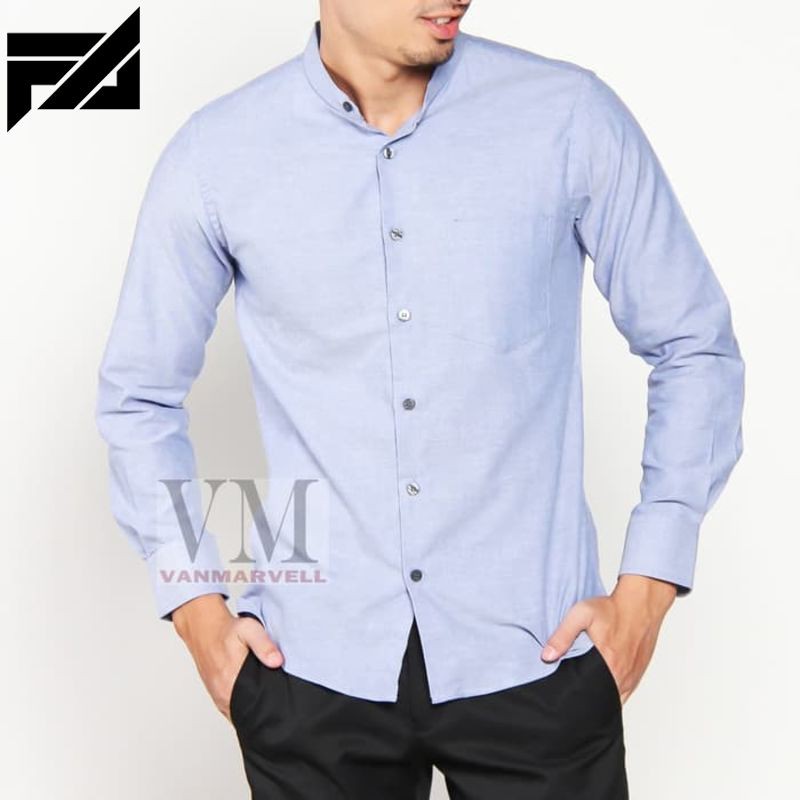 TERBARU VM Baju Koko Panjang Biru Muda kemeja Koko Muslim Slimfit - Biru Muda M