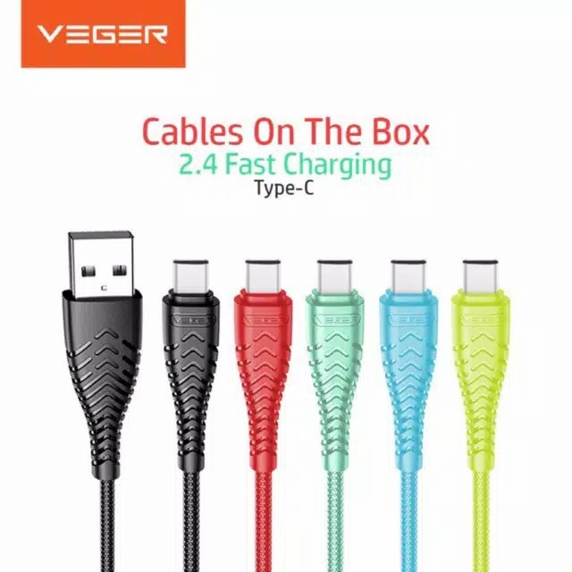 Kabel Data VEGER V110 MICRO/TYPE-C (Perpcs/Eceran) 2.4A 1M Fast Charging