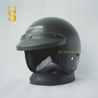 Helm Cargloss CFM Retro Half Face - Hijau Green Army Doff | Helm Bogo/ Helm Vespa/ Helm Classic |