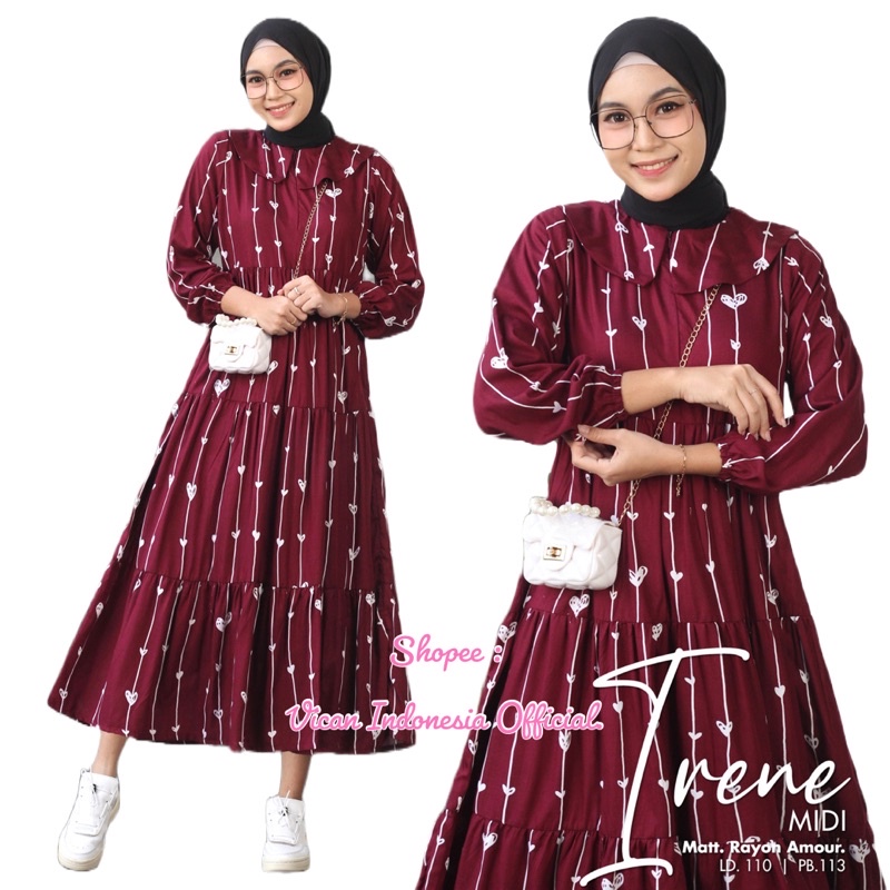 [VICAN] HAZEL - IRENE MIDI DRESS GAMIS WANITA FASHION BUSANA MUSLIM MODERN NEW ARRIVAL ORIGINAL MI A