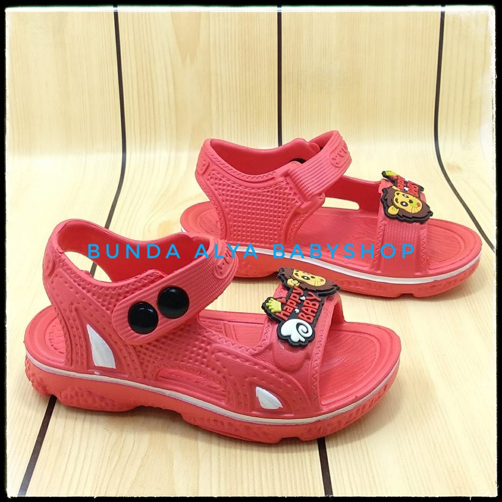 Sendal Anak Laki Laki Karet Usia 3 4 5 Tahun MERAH Elastis - Sepatu Sandal Anak Cowok Karet Animal Lion Anti Licin Size 24 - 29