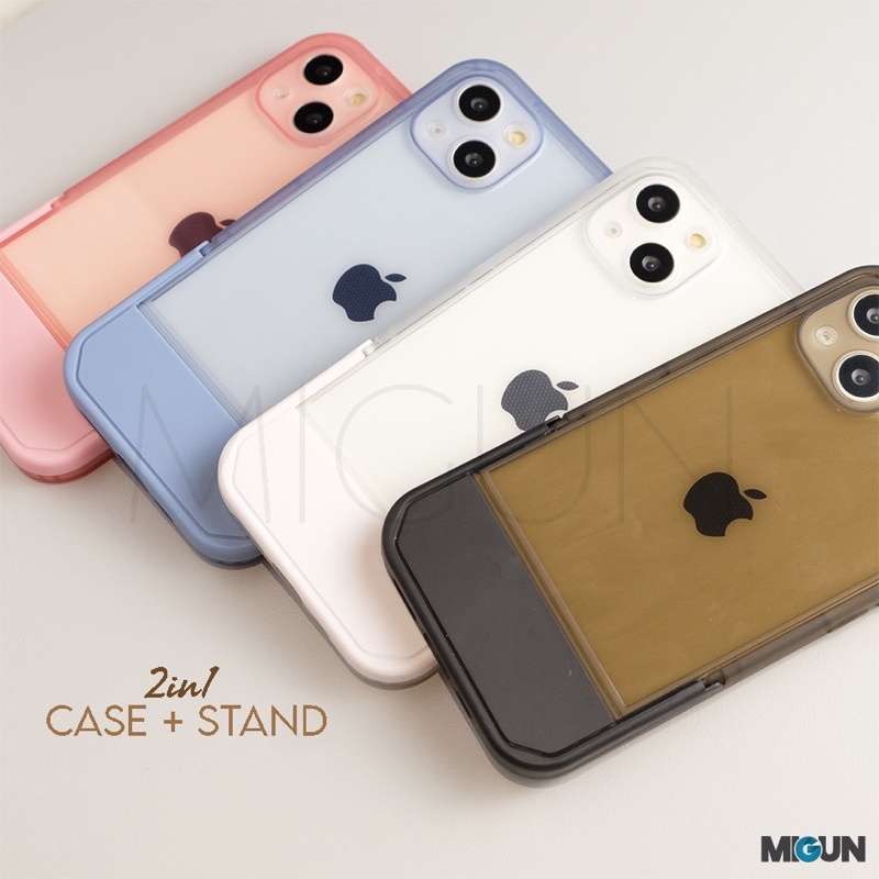 (2) CASE + STAND - Softcase Fullcover for iPhone 7 8 SE2020 7+ 8+ X XS XR XSMAX 11 11PRO 11PROMAX 12 13 PRO PROMAX 14 14PLUS 14PRO 14PROMAX