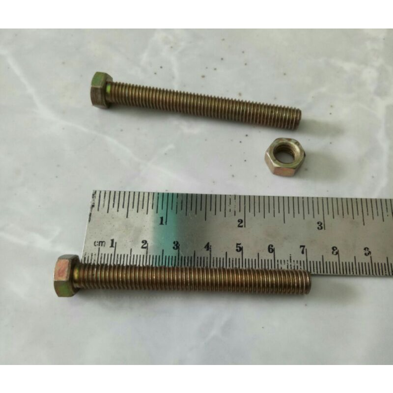 Baut Mur Besi M8x70 Kuning Kunci 12 Panjang 7 cm